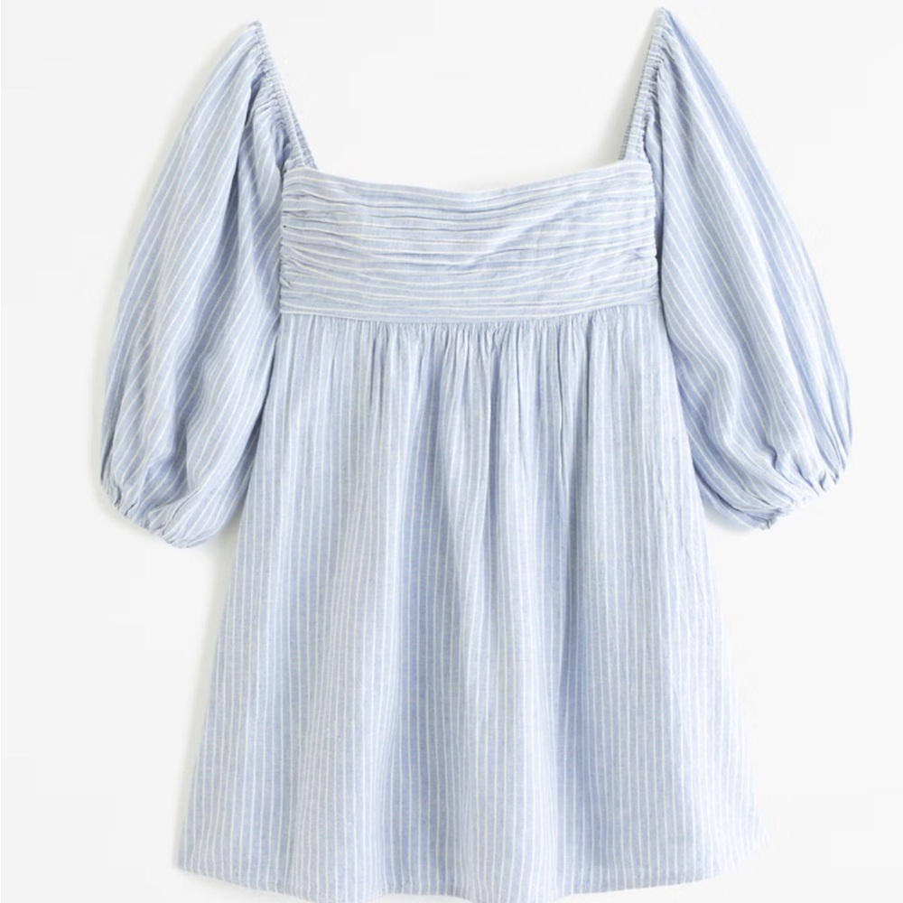 Abercrombie Blue and white square neck puff sleeve babydoll mini dress XS